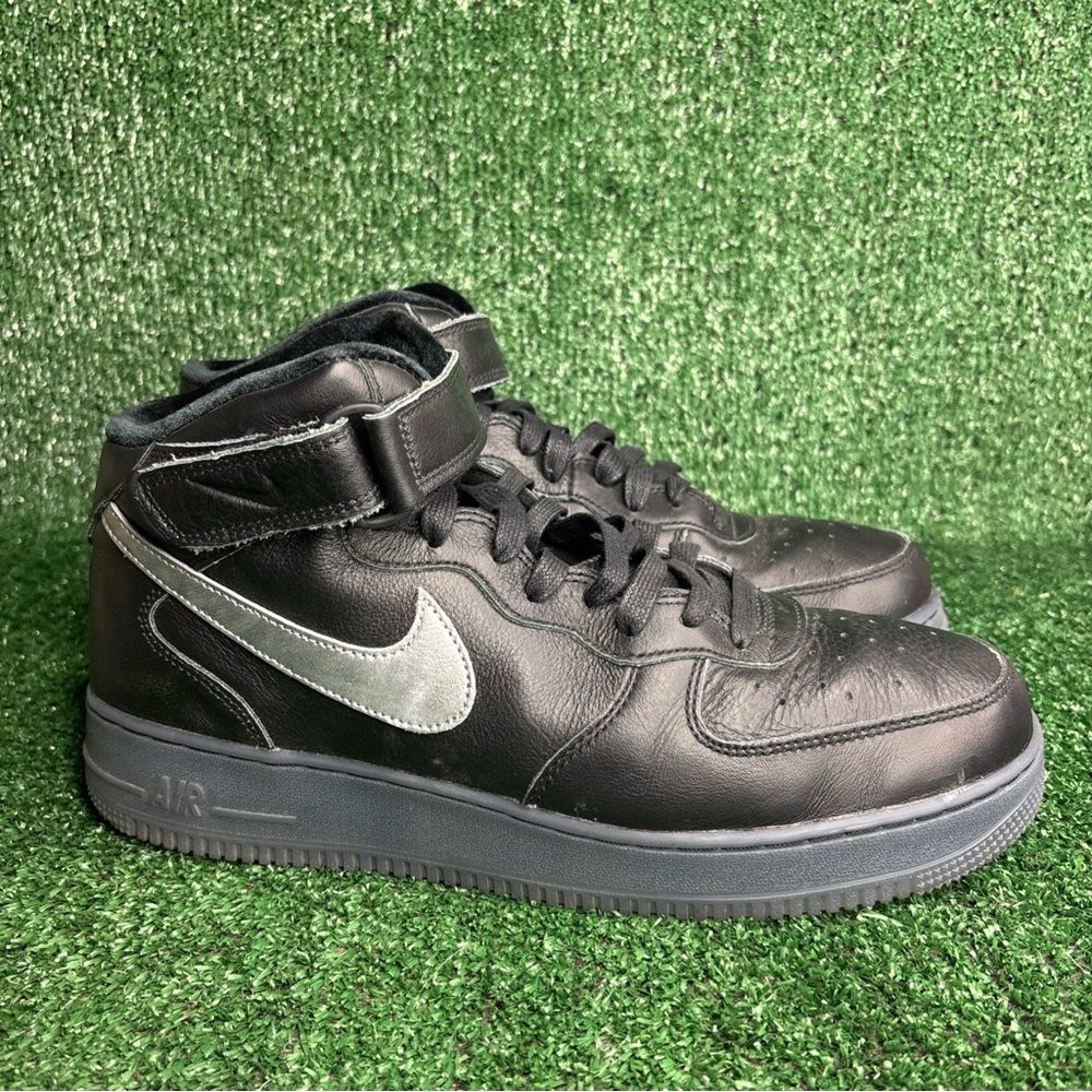 NIKE AIR FORCE 1 MID PREMIUM BLACK-METALLIC SILVER SZ 11 [DX3061-001]